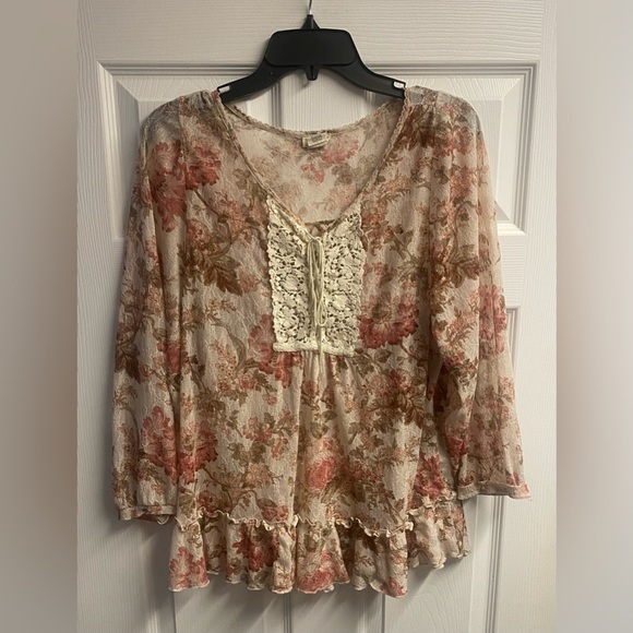 Denim & Supply Ralph Lauren Boho Floral Sheer Blouse W/ Ruffle Size Large - Picture 2 of 4